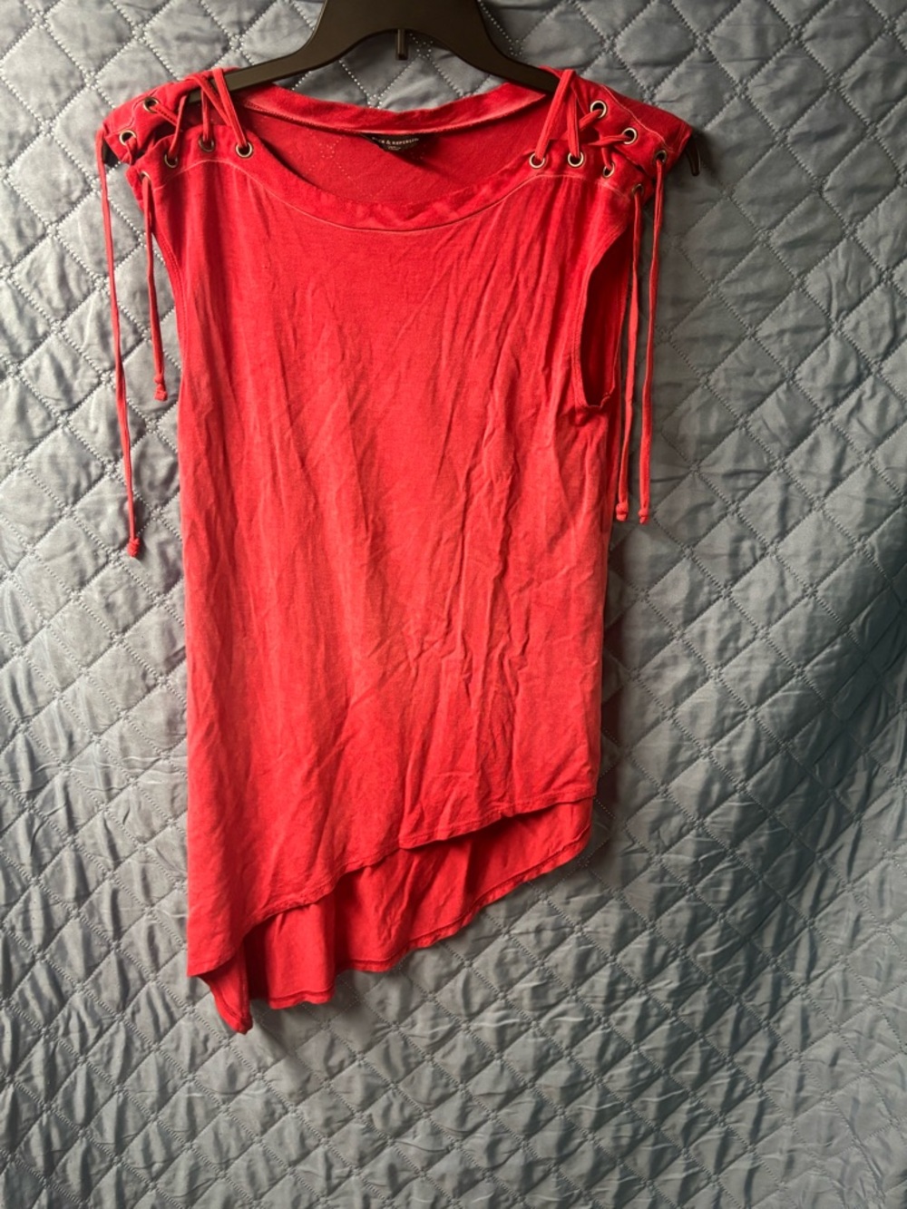 Rock & Republic Red Lace-Up Shoulder Asymmetric Tank